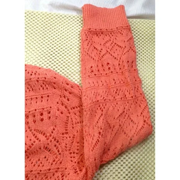 LOFT Coral Open-Work Knit V-neckline Crochet Cardigan Med - Picture 7 of 8